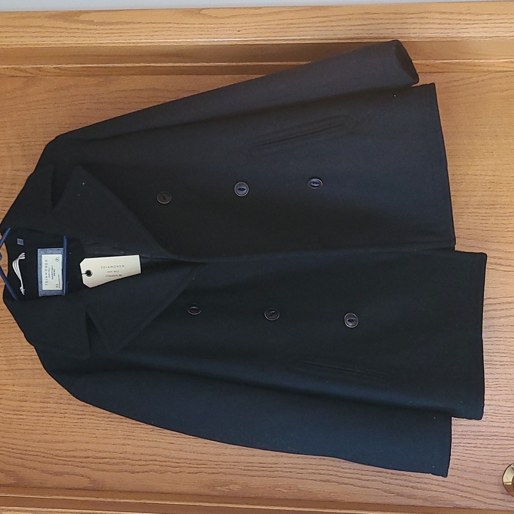 7DIAMONDS black 3button pea coat NWT